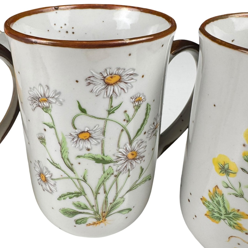 Vintage Japan Stoneware Floral Mug Set Sweet Clover Daisy Buttercup 3pc MUGS - Picture 3 of 8
